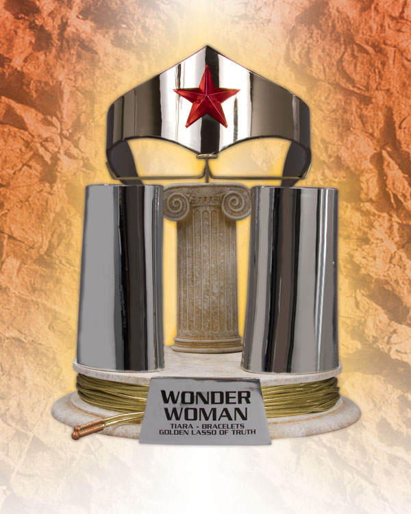 JLA TROPHY ROOM: WONDER WOMAN TIARA, BRACELETS AND LASSO PROP REPLICA